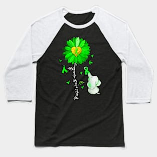 Sunflower Green Ribbon Elephant Baseball T-Shirt